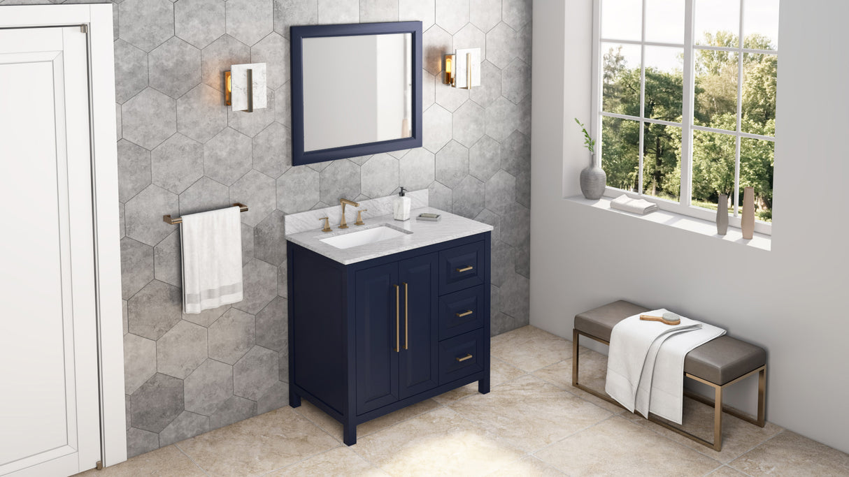 Jeffrey Alexander Cade 36" Hale Blue Single Sink Bathroom Vanity with White Carrara Marble Top - 8 in. Widespread Faucet Top product image 7