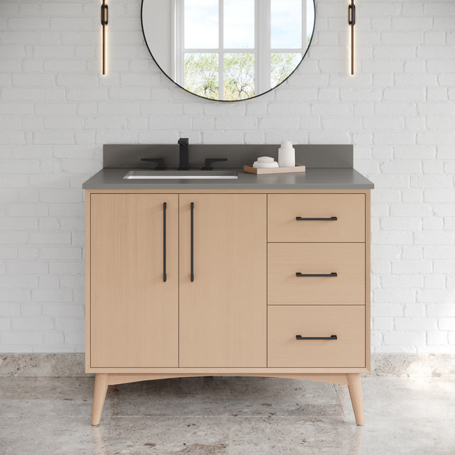 Jeffrey Alexander Dashwood Natural Oak Single Sink Bathroom Vanity with Grey Quartz Top - 8 in. Widespread Faucet Top - VKITDAS42NOGQR
