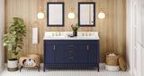 Jeffrey Alexander Theodora 60" Hale Blue Double Sink Bathroom Vanity with Calacatta Vienna Quartz Top - 8 in. Widespread Faucet Top product image 7