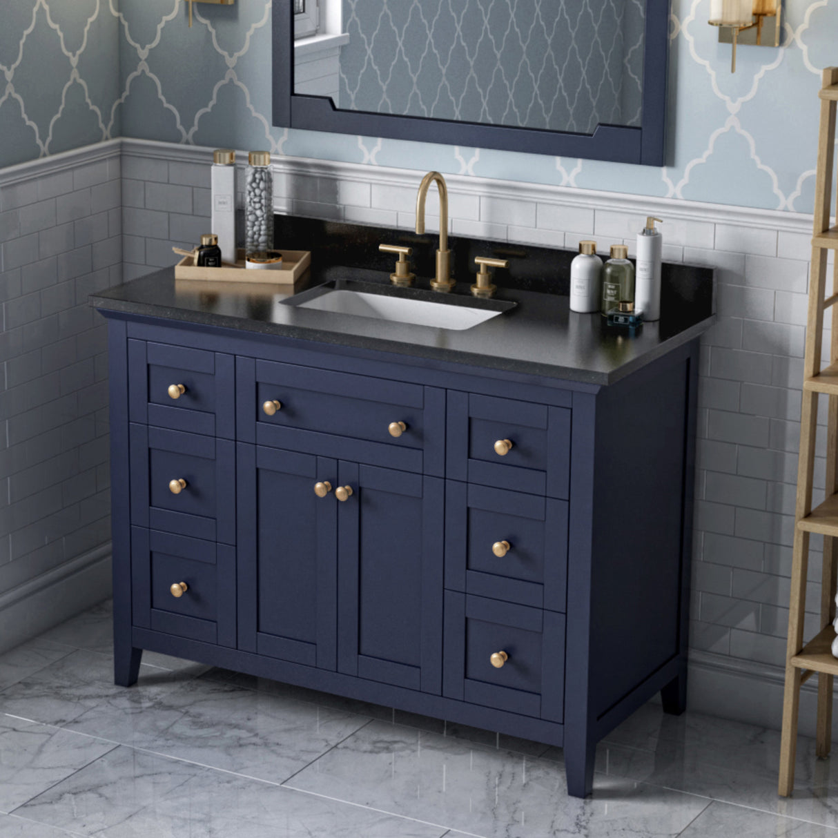 Jeffrey Alexander Chatham 48" Hale Blue Single Sink Bathroom Vanity with Black Granite Top - 8 in. Widespread Faucet Top product image 2