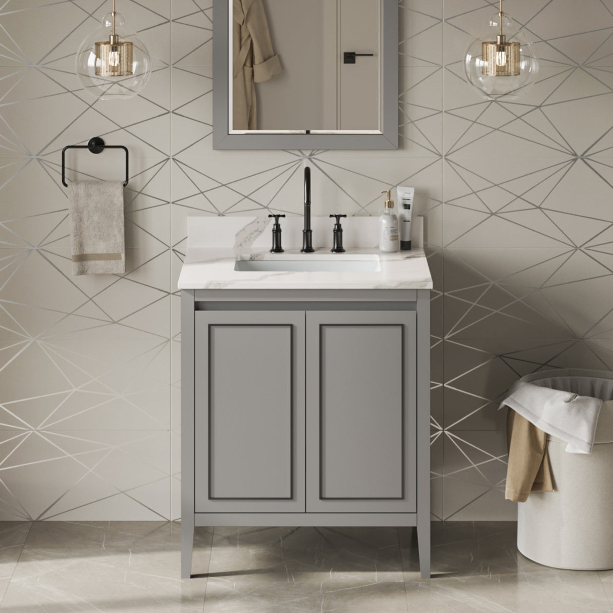 Jeffrey Alexander Percival 30" Grey Single Sink Bathroom Vanity with Calacatta Vienna Quartz Top - 8 in. Widespread Faucet Top product image 2