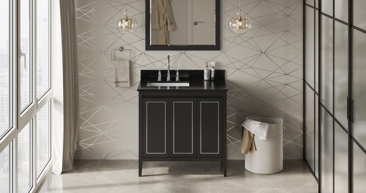Jeffrey Alexander Percival 36" Black Single Sink Bathroom Vanity with Black Granite Top - 8 in. Widespread Faucet Top product image 6