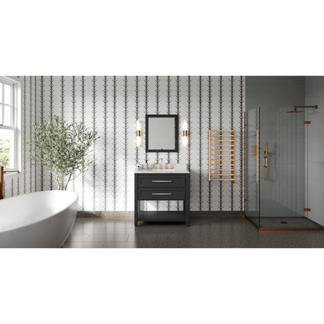 Jeffrey Alexander Kipling 37" Black Single Sink Bathroom Vanity with Calacatta Vienna Quartz Top - Single-Hole Faucet Top