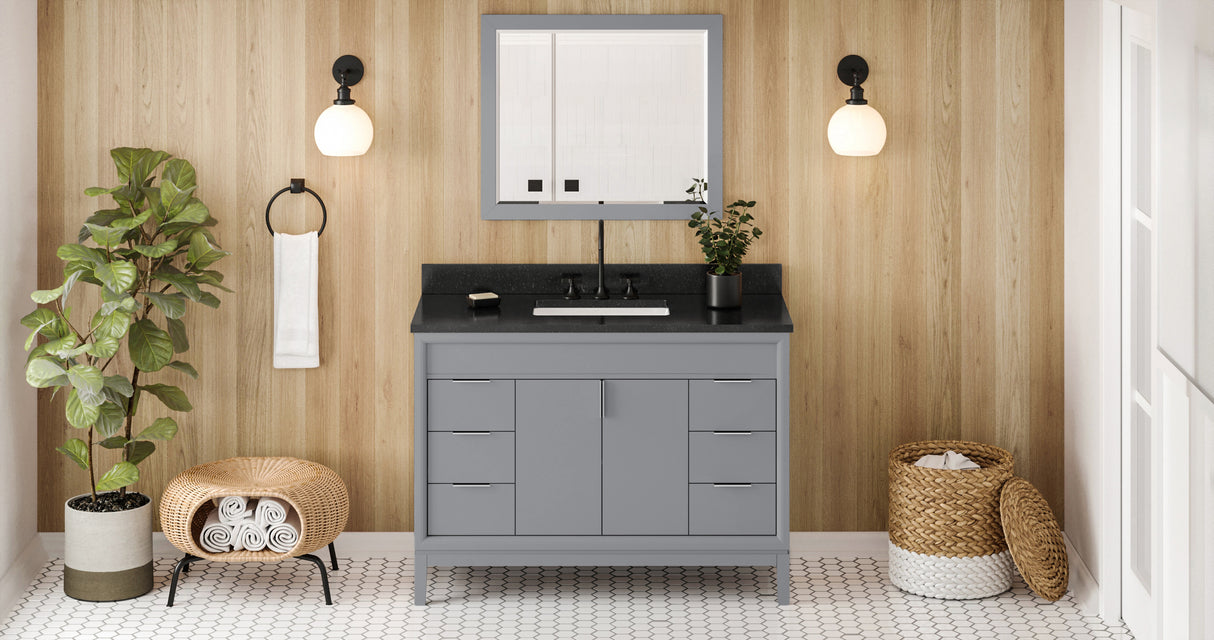 Jeffrey Alexander Theodora 48" Grey Single Sink Bathroom Vanity with Black Granite Top - 8 in. Widespread Faucet Top product image 6