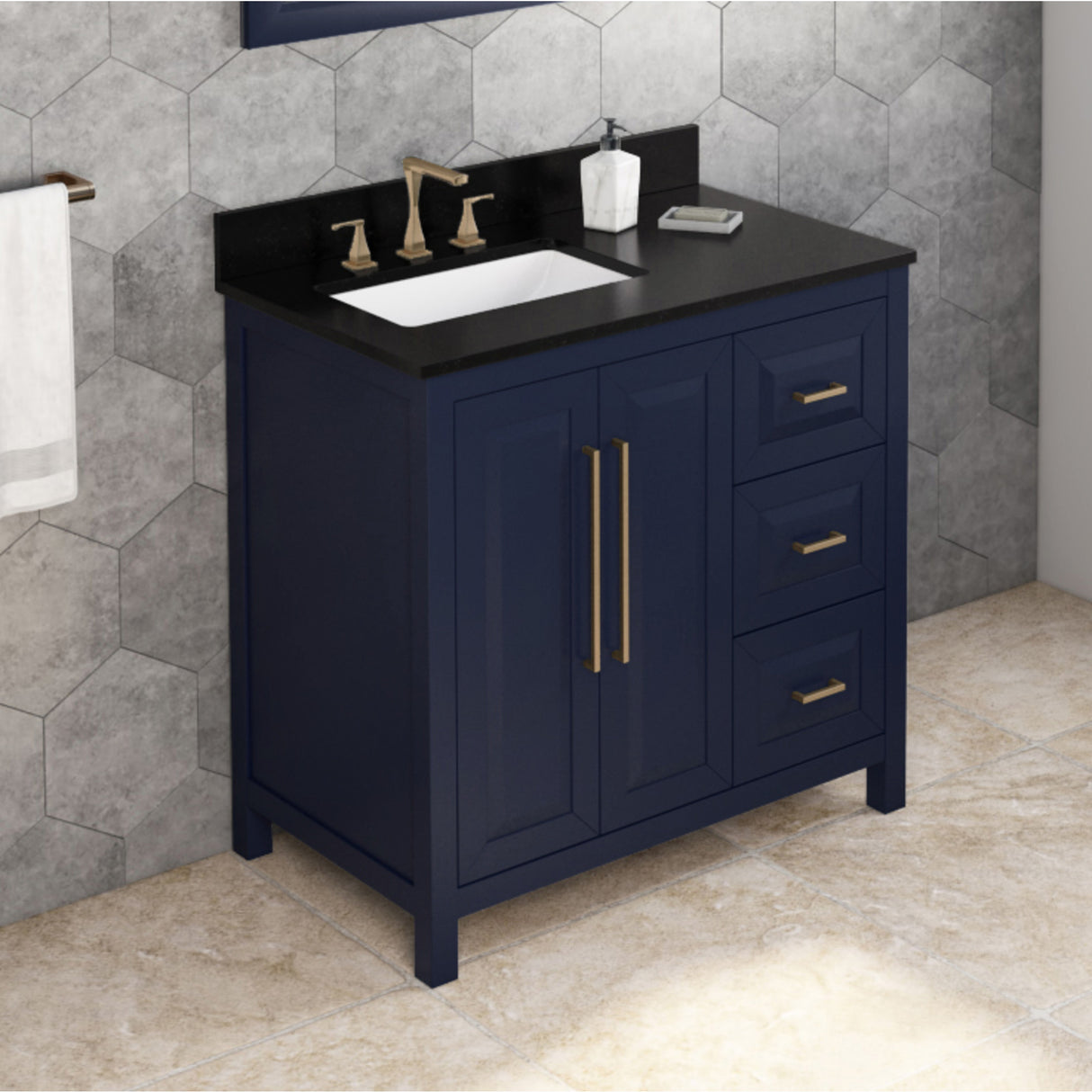 Jeffrey Alexander Cade 36" Hale Blue Single Sink Bathroom Vanity with Black Granite Top - 8 in. Widespread Faucet Top product image 2