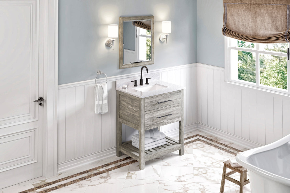 Jeffrey Alexander Wavecrest 30" Weathered Grey Single Sink Bathroom Vanity with White Carrara Marble Top - 8 in. Widespread Faucet Top product image 7