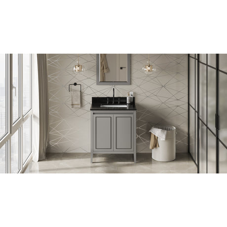 Jeffrey Alexander Percival 30" Grey Single Sink Bathroom Vanity with Black Granite Top - 8 in. Widespread Faucet Top