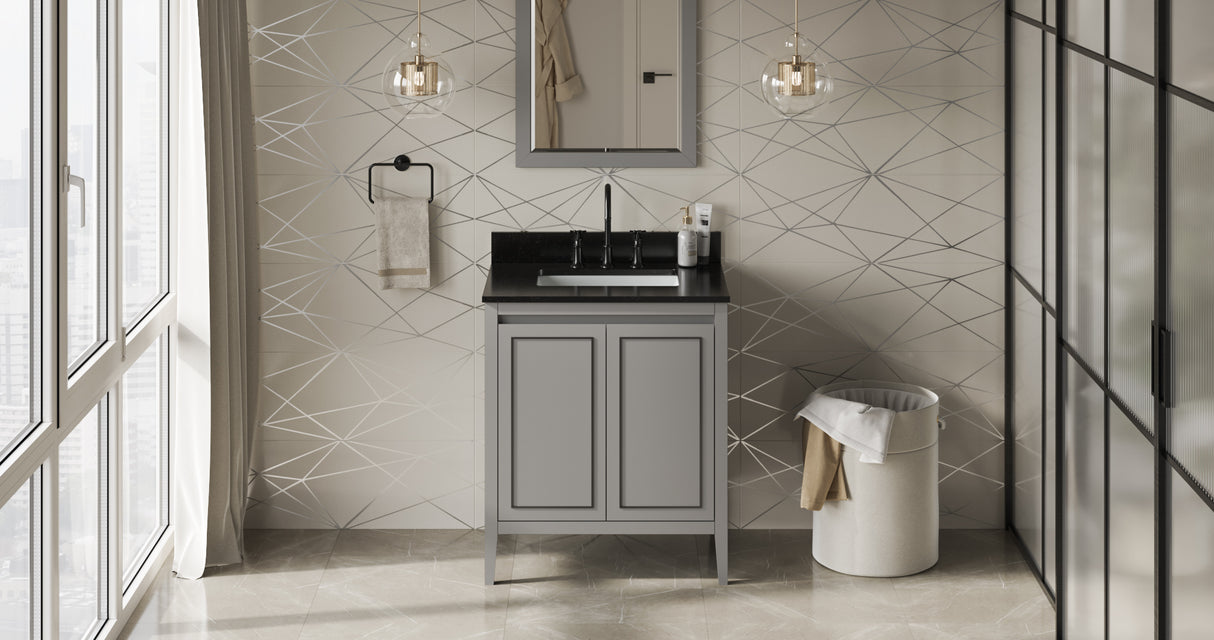 Jeffrey Alexander Percival 30" Grey Single Sink Bathroom Vanity with Black Granite Top - 8 in. Widespread Faucet Top product image 5