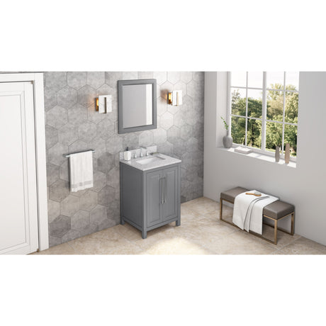 Jeffrey Alexander Cade 24" Grey Single Sink Bathroom Vanity with White Carrara Marble Top - 8 in. Widespread Faucet Top