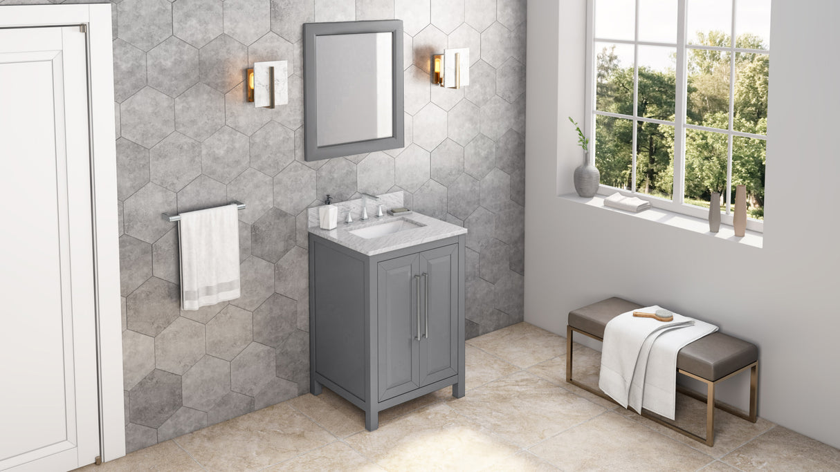 Jeffrey Alexander Cade 24" Grey Single Sink Bathroom Vanity with White Carrara Marble Top - 8 in. Widespread Faucet Top product image 7