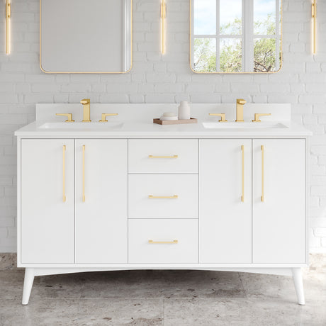 Jeffrey Alexander Dashwood 60" White Double Sink Bathroom Vanity with White Quartz Top - 8 in. Widespread Faucet Top
