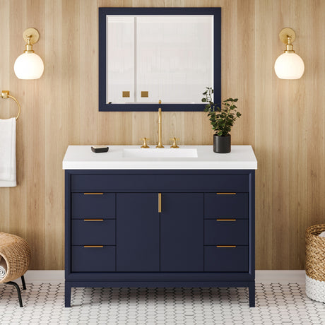 Jeffrey Alexander Theodora 49" Hale Blue Single Sink Bathroom Vanity with White Resin Top - 8 in. Widespread Faucet Top