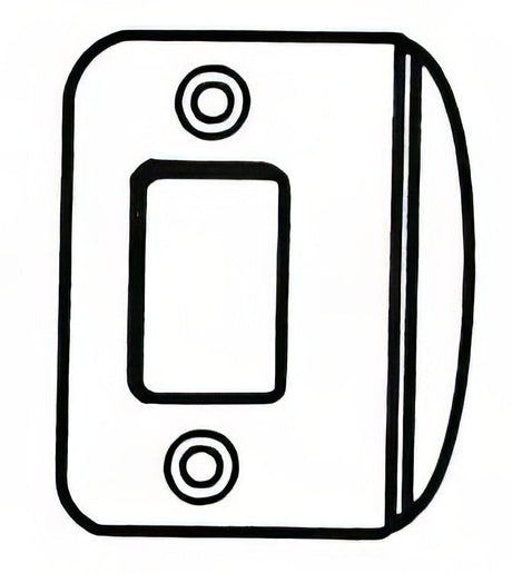 Better Home Products RCFLDBDC deadbolt strikeplate in satin stainless, front view
