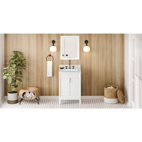 Jeffrey Alexander Theodora 24" White Single Sink Bathroom Vanity with White Carrara Marble Top - 8 in. Widespread Faucet Top
