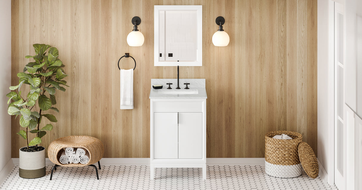 Jeffrey Alexander Theodora 24" White Single Sink Bathroom Vanity with White Carrara Marble Top - 8 in. Widespread Faucet Top product image 7