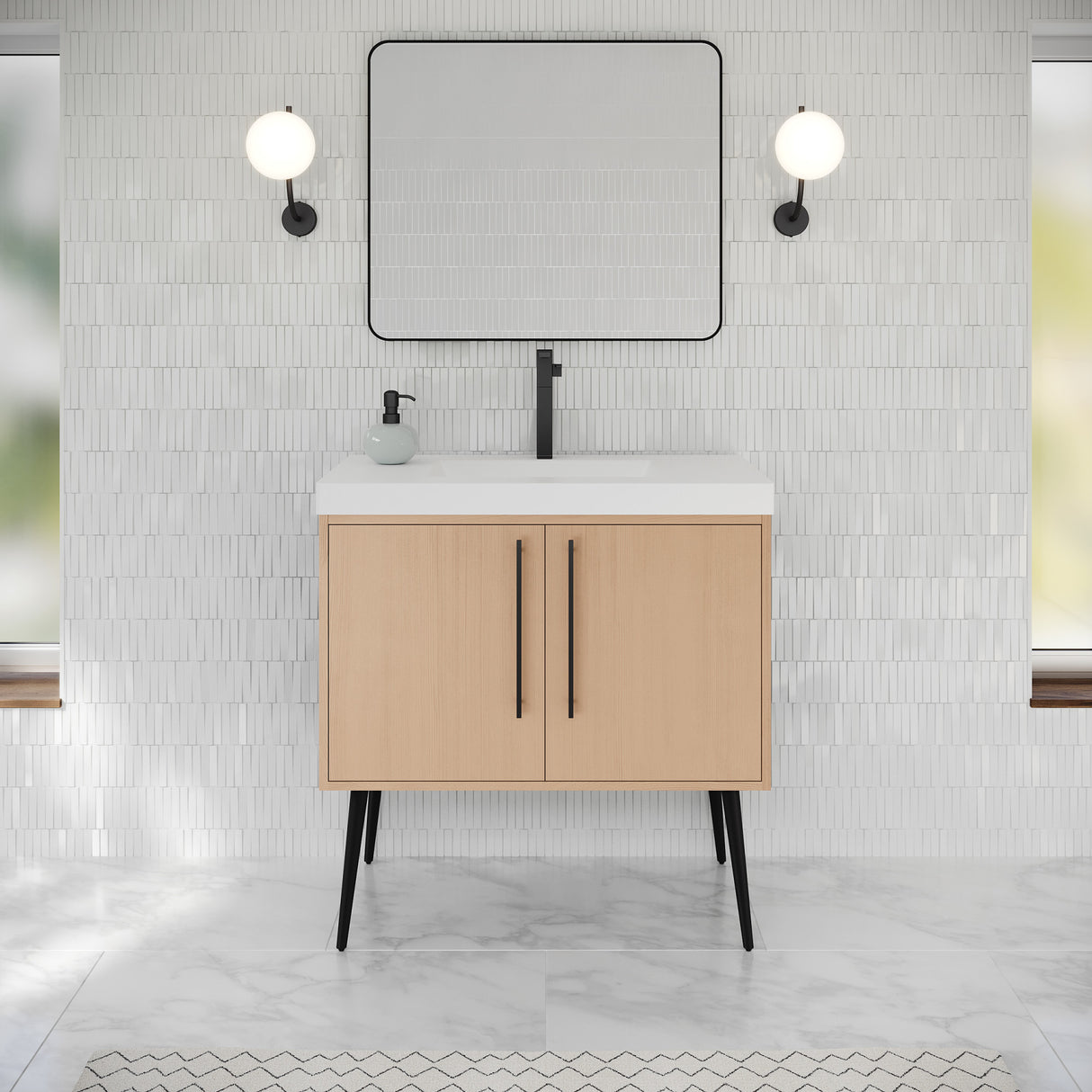 Jeffrey Alexander Tempest 36" Natural Oak Single Sink Bathroom Vanity with White Resin Top - Single-Hole Faucet Top - VKTEM36NOPRE product image 2