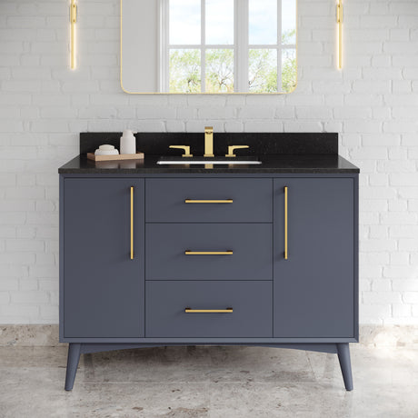 Jeffrey Alexander Dashwood Blue Steel Single Sink Bathroom Vanity with Black Granite Top - 8 in. Widespread Faucet Top - VKITDAS48BSBGR