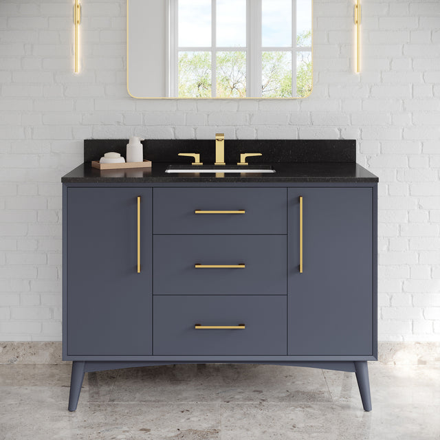 Jeffrey Alexander Dashwood Blue Steel Single Sink Bathroom Vanity with Black Granite Top - 8 in. Widespread Faucet Top - VKITDAS48BSBGR