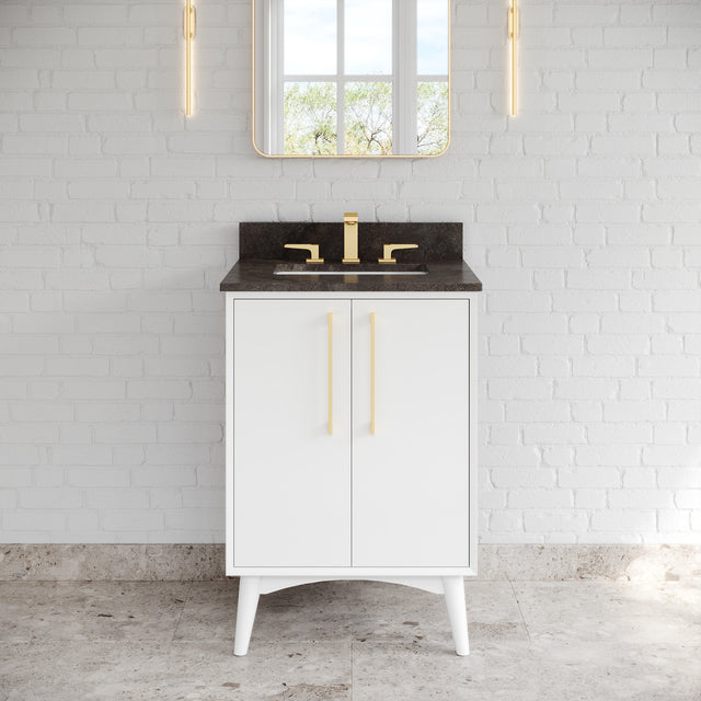 Jeffrey Alexander Dashwood White Single Sink Bathroom Vanity with Blue Limestone Top - Single-Hole Faucet Top - VKITDAS24WHLSR