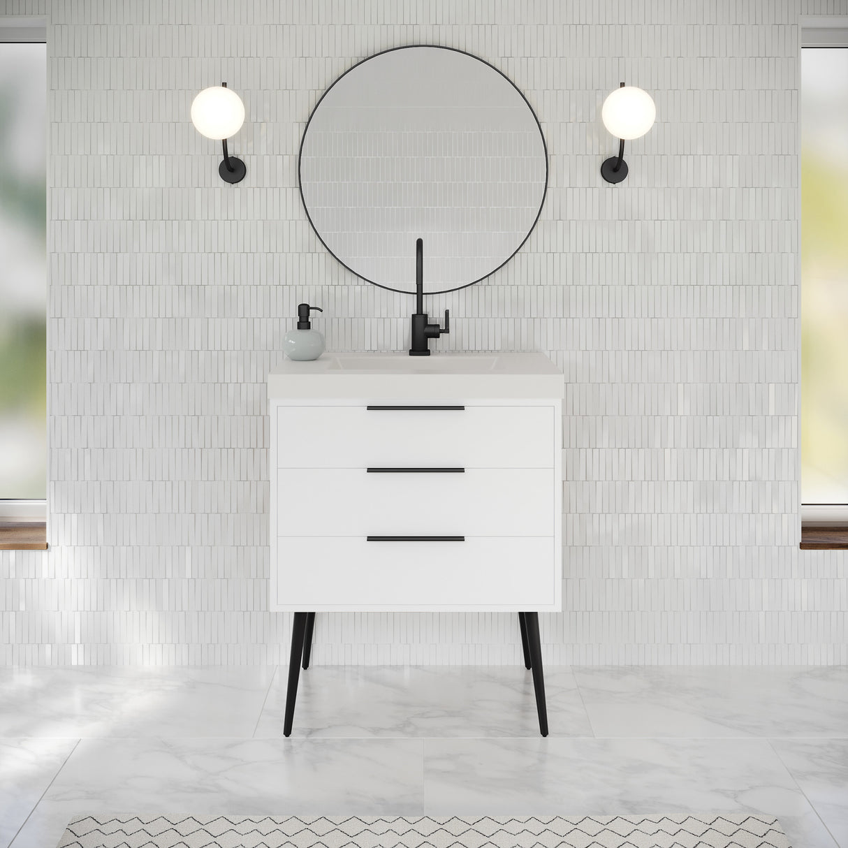 Jeffrey Alexander Gardner 31" White Single Sink Bathroom Vanity with White Resin Top - Single-Hole Faucet Top - VKGAR30WHPRE product image 2