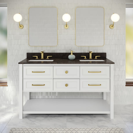 Jeffrey Alexander Kipling 60" White Double Sink Bathroom Vanity with Blue Limestone Top - 8 in. Widespread Faucet Top