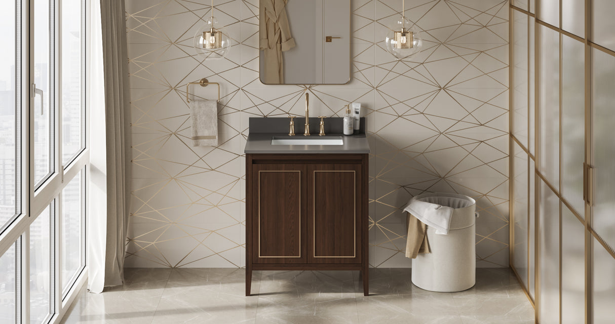 Jeffrey Alexander Percival 30" Dark Walnut Single Sink Bathroom Vanity with Grey Quartz Top - 8 in. Widespread Faucet Top product image 6