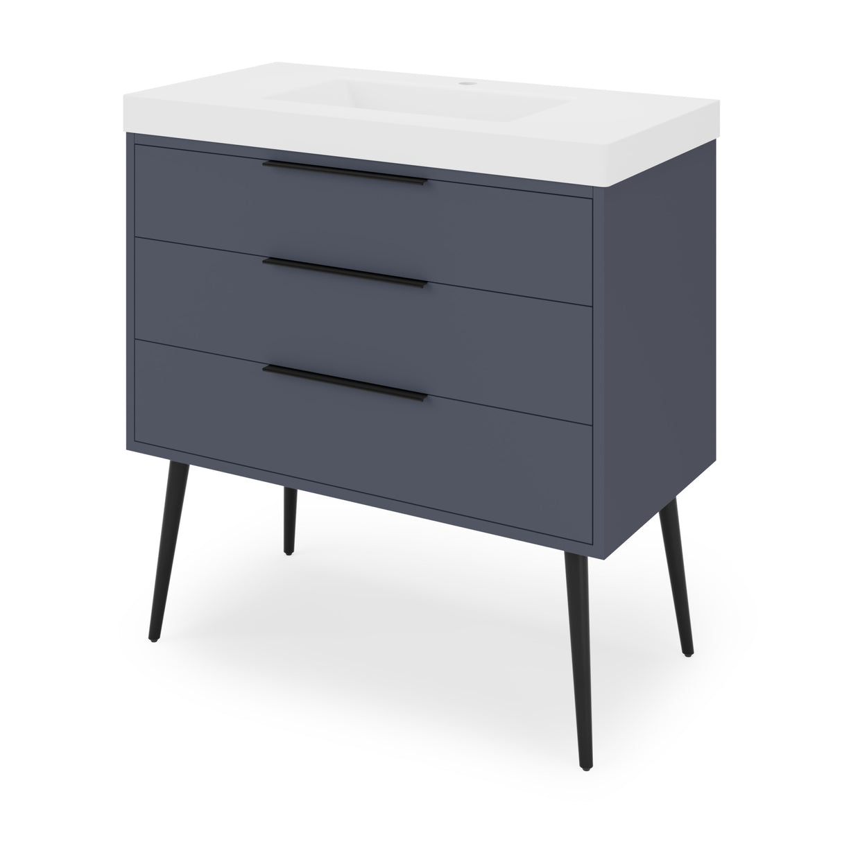 Jeffrey Alexander Gardner 37" Blue Steel Single Sink Bathroom Vanity with White Resin Top - Single-Hole Faucet Top - VKGAR36BSPRE
