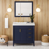 Jeffrey Alexander Theodora 37" Hale Blue Single Sink Bathroom Vanity with White Resin Top - 8 in. Widespread Faucet Top