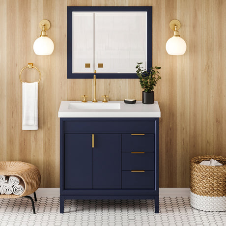 Jeffrey Alexander Theodora 37" Hale Blue Single Sink Bathroom Vanity with White Resin Top - 8 in. Widespread Faucet Top