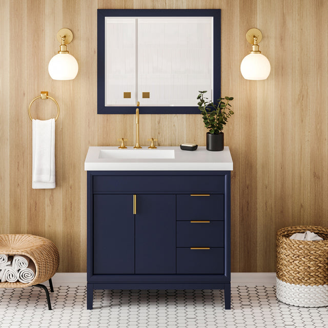 Jeffrey Alexander Theodora 37" Hale Blue Single Sink Bathroom Vanity with White Resin Top - 8 in. Widespread Faucet Top