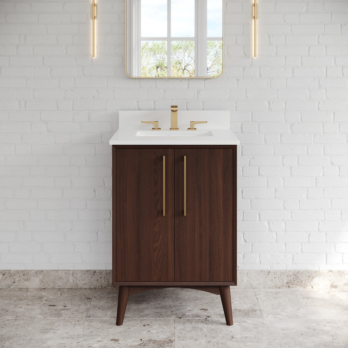 Jeffrey Alexander Dashwood Dark Walnut Single Sink Bathroom Vanity with White Quartz Top - Single-Hole Faucet Top - VKITDAS24DWWQR