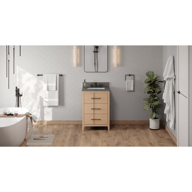 Jeffrey Alexander Katara 24" Natural Oak Single Sink Bathroom Vanity with Grey Quartz Top - 8 in. Widespread Faucet Top