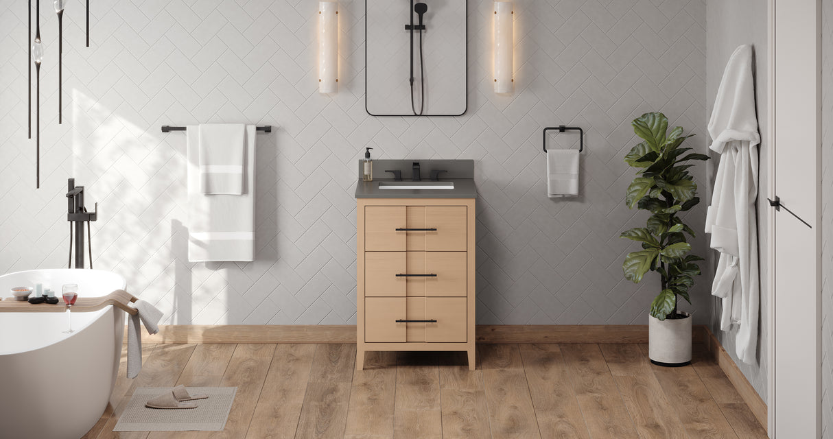 Jeffrey Alexander Katara 24" Natural Oak Single Sink Bathroom Vanity with Grey Quartz Top - 8 in. Widespread Faucet Top product image 6