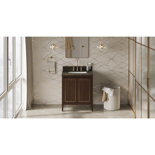 Jeffrey Alexander Percival 30" Dark Walnut Single Sink Bathroom Vanity with Blue Limestone Top - 8 in. Widespread Faucet Top
