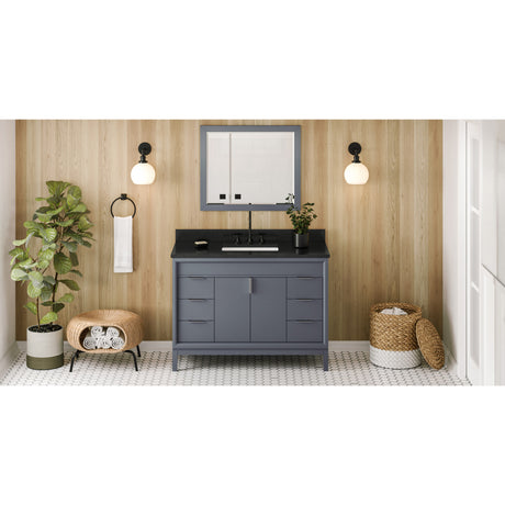 Jeffrey Alexander Theodora 48" Blue Steel Single Sink Bathroom Vanity with Black Granite Top - 8 in. Widespread Faucet Top