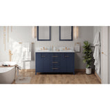 Jeffrey Alexander Katara 60" Hale Blue Double Sink Bathroom Vanity with White Carrara Marble Top - 8 in. Widespread Faucet Top
