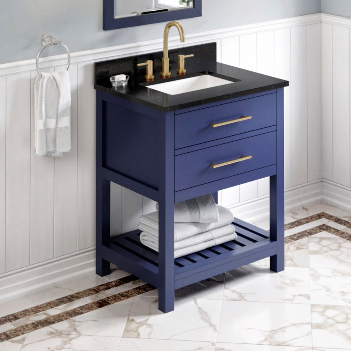 Jeffrey Alexander Wavecrest 30" Hale Blue Single Sink Bathroom Vanity with Black Granite Top - 8 in. Widespread Faucet Top product image 2