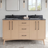 Jeffrey Alexander Dashwood 60" Natural Oak Double Sink Bathroom Vanity with Grey Marble Top - 8 in. Widespread Faucet Top