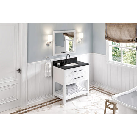Jeffrey Alexander Wavecrest 36" White Single Sink Bathroom Vanity with Black Granite Top - 8 in. Widespread Faucet Top