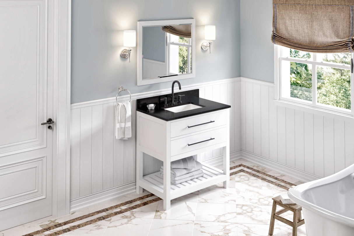 Jeffrey Alexander Wavecrest 36" White Single Sink Bathroom Vanity with Black Granite Top - 8 in. Widespread Faucet Top product image 7