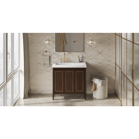 Jeffrey Alexander Percival 36" Dark Walnut Single Sink Bathroom Vanity with White Resin Top - 8 in. Widespread Faucet Top