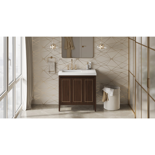 Jeffrey Alexander Percival 36" Dark Walnut Single Sink Bathroom Vanity with White Resin Top - 8 in. Widespread Faucet Top