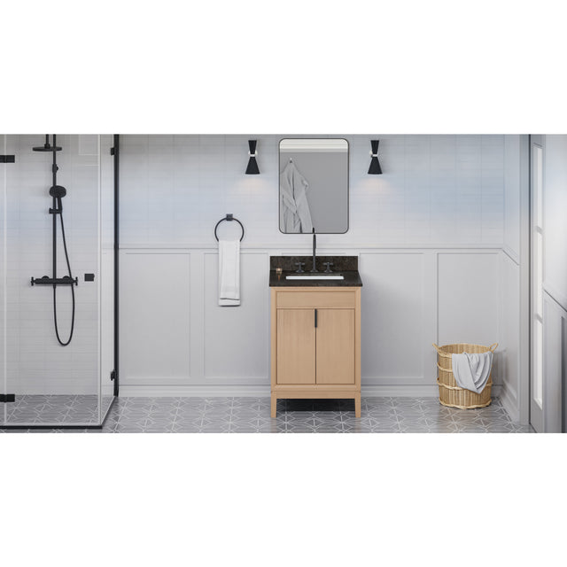 Jeffrey Alexander Theodora 24" Natural Oak Single Sink Bathroom Vanity with Blue Limestone Top - 8 in. Widespread Faucet Top
