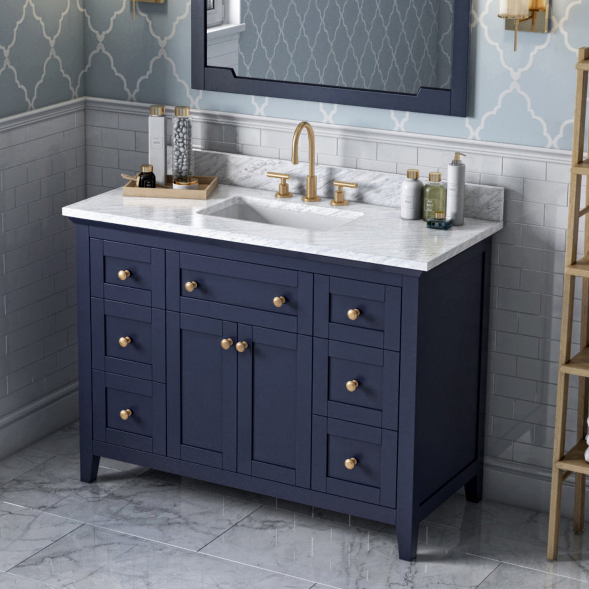 Jeffrey Alexander Chatham 48" Hale Blue Single Sink Bathroom Vanity with White Carrara Marble Top - 8 in. Widespread Faucet Top product image 2
