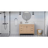 Jeffrey Alexander Theodora 48" Natural Oak Single Sink Bathroom Vanity with Calacatta Vienna Quartz Top - 8 in. Widespread Faucet Top