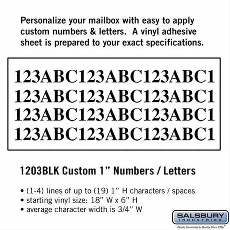 Salsbury Industries 1203BLK 1203 Custom Numbers / Letters Horizontal 1 Inch High Black Vinyl