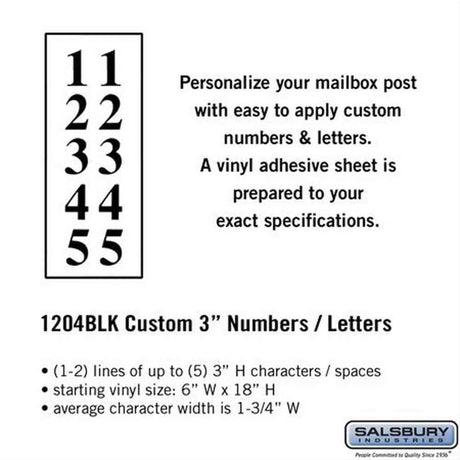 Salsbury Industries 1204BLK 1204 Custom Numbers / Letters Vertical 3 Inches High Black Vinyl