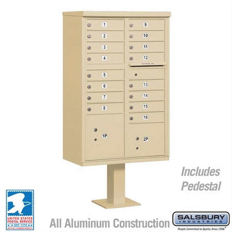 Salsbury Industries 3316SAN-U 3316-U Cluster Box Unit 16 A Size Doors Type III USPS Access Sandstone
