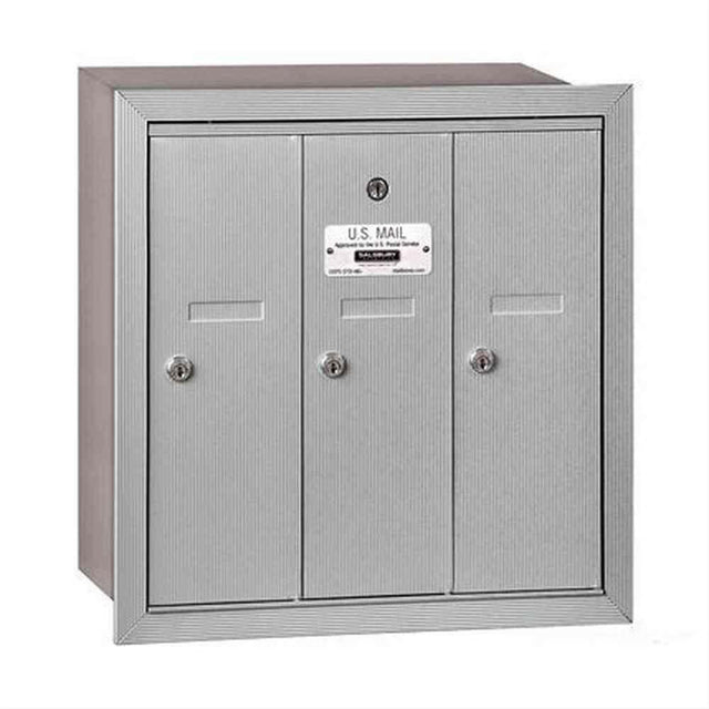Salsbury Industries 3503ARP 3503-RP Vertical Mailbox 3 Doors Recessed Mounted Private Access Aluminum
