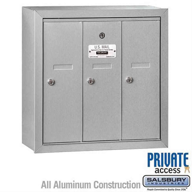 Salsbury Industries 3503ASP 3503-SP Vertical Mailbox 3 Doors Surface Mounted Private Access Aluminum